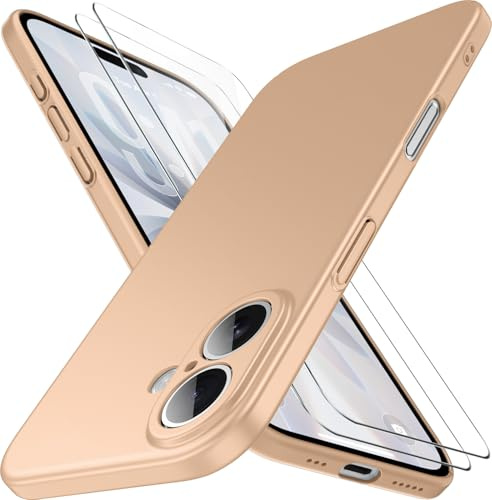 Natiiozie Ultra Dünn Handyhülle Kompatibel mit iPhone 17 Hülle PP Case mit 2 Stück Schutzfolie, Slim Leicht Hartschale mit Voll Kameraschutz Kratzfeste Matt Schutzhülle - Gold