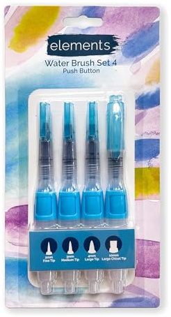 Elements Water Brush Pen Set 4 pcs - Refillable Brushes with Flexible Tips for Watercolor, Calligraphy and Blending - Portable Painting Tools - Holiday Art Supplies and Season Gift List