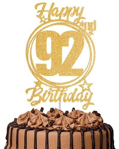 1Pc Happy 92nd Birthday Cake Topper – Gold Glitter “Cheers to 92 Years” Decoration | 92 & Fabulous Cake Topper for Women Men | Birthday Party or Anniversary Cake Decor Supplies