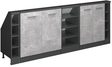Vicco Dachschrägenschrank-Set Rion, Beton/Anthrazit | B210 x T46 cm, 5er Set, platzsparend für Dachschrägen