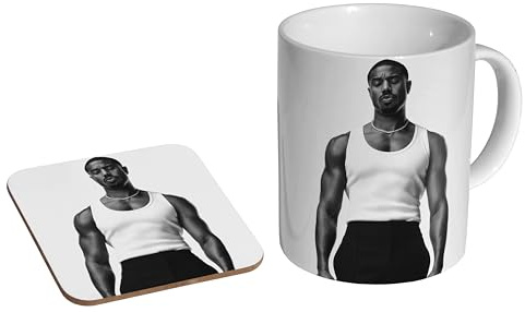 mugmart Michael B. Jordan BW - Ceramic Coffee Mug + Coaster Gift Set