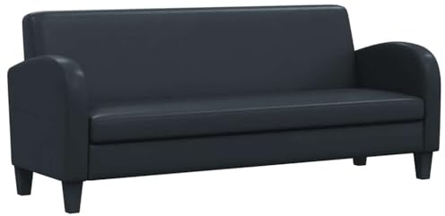 3-Sitzer-Sofa aus schwarzem Kunstleder, klassisches Design mit Rahmen aus Massivholz und Polsterung aus dickem Schaumstoff für maximalen Komfort, einfache Montage, Größe 183 cm