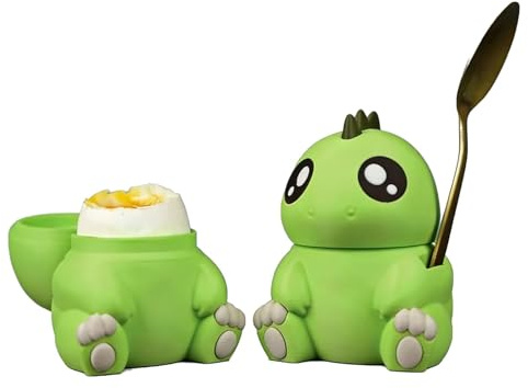 Cute Dinosaur Egg Cup, 3D Printed Egg Holder with Removable Lid and Spoon Holder, Cute Kitchen Egg Cup for Soft Boiled Eggs, Reusable Breakfast Egg Stand, Fun Kitchen Dining Accessory (1pcs)