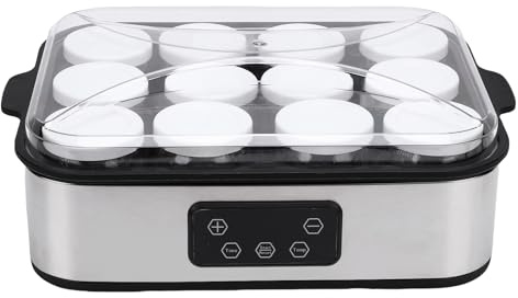 Vikye Yogurtera — Máquina para Hacer Yogur con Control Ajustable de Tiempo (1-48 h) y Temperatura, Incluye 12 Recipientes de 180 Ml para Preparar Yogur Casero, Queso y Vino de fru (Enchufe europeo