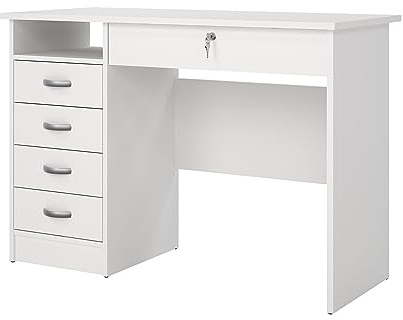 Schreibtisch mit fünf Schubladen, weiße Farbe, Maße 109 x 75 x 48 cm