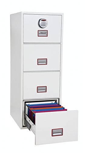 Phoenix Safe Vertical Fire File Aktenschrank mit 4 Auszügen und elektronischem Schloss | Gewicht: 256 kg | Maße: 1405x530x675mm | Farbe: Weiß