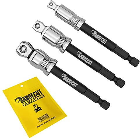 SabreCut 3pcs SCISAK3 95mm 15 Degree Tilt Socket Adapter HEX to Socket Set | Heat treated S2 steel and 15 degree wobble access provide durable high torque use in confined spaces