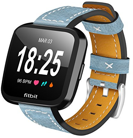 AnGolf AISPORTS Kompatibel mit Fitbit Versa 2 Armband für Damen Herren, Fitbit Versa Armband Leder Metallschnallenverschluss Armband Ersatzarmband für Fitbit Versa 2/Versa/Versa Lite Smartwatch, Blau
