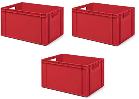 1a-TopStore 3 Stk. Transport-Stapelkasten TK632-0, rot, 600x400x320 mm (LxBxH), aus PP, Volumen: 61 Liter, Traglast: 60 kg, lebensmittelecht, made in Germany, Industriequalität