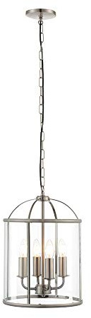 Lewis Traditional Style Decorative Satin Nickel Finish 4 Way Round Hanging Hall Ceiling Lantern Indoor Pendant Light Lighting