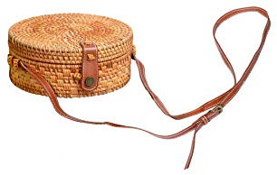 Ulisty Rond Fait Main Sac en Rotin Cercle de Paille Tissé - Panier d'Été pour Plage - Bandoulière et Épaule - Pour Femmes/Filles