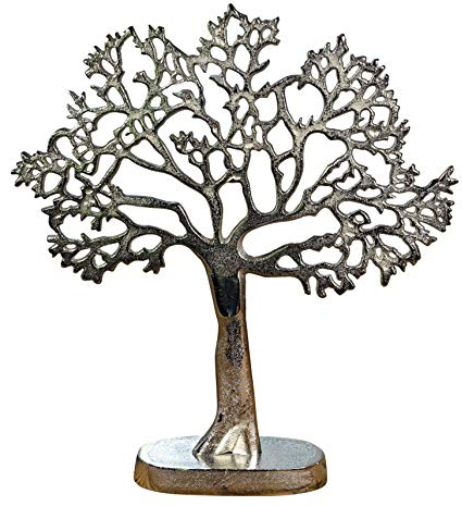 Schmuckbaum Schmuckständer Schmuckhalter Lebensbaum Dekobaum Aluminium Metall Silber - Schmuck Baum für Ringe, Ketten und Armbänder - 43 cm