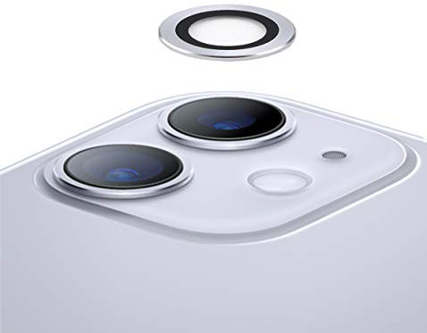 TECHKUN Verre Trempé Caméra Arrière Protecteur Compatible avec iPhone11,Caméra Protecteur D'écran Film Métal Bague de Lentille de Protection Compatible avec iPhone 11(6,1 Pouces), Argent