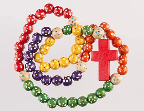 Rosary Large Wood Multi Coloured Wood Missionary Cord Strong