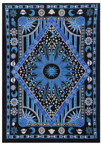 THE ART BOX Indie Wandteppich Baumwolle Mandala Wandbehang Deko Teppich Aesthetic Room Decor Dekoration Wohnzimmer Indische Tücher Schlafzimmer Deko, Blau, 75x100 Cm