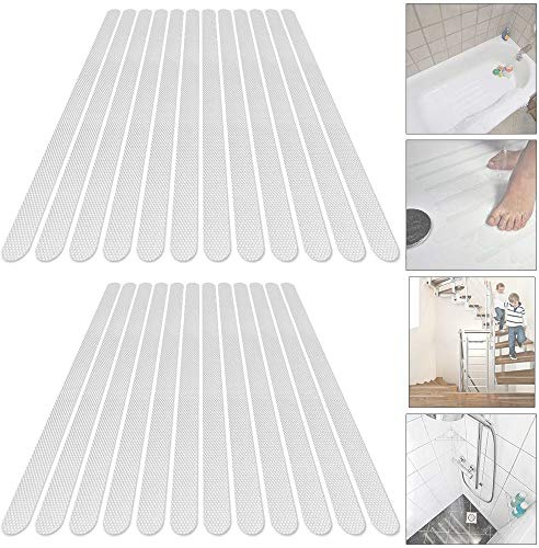 NO NO 24 PCS Non-Slip Strip Stickers, Bathtub Shower Safety Strips, Self Adhesive Sticking Pads Anti Slip Grip Stickers Bathtub Flooring Safety Tape Bath Mat, Transparent 2 * 38cm