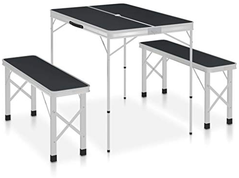 Tidyard Campingtisch Klappbar mit 2 Sitzbänken Gartenbank Bank Sitzgruppe Koffertisch Gartentisch Klapptisch Picknicktisch Aluminium Grau