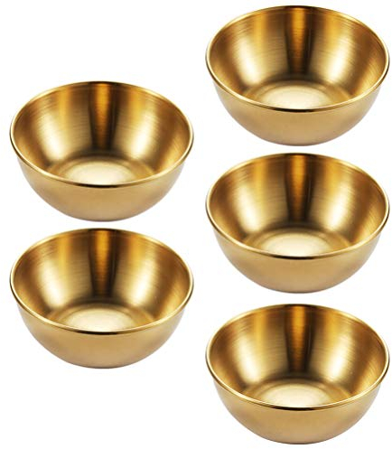 UPKOCH Lot de 5 coupelles rondes en acier inoxydable doré - Pour sauce soja, sauce soja, sauce, épices, fruits