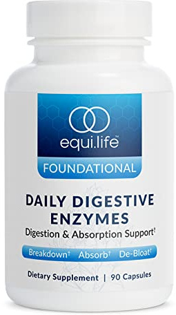 Equilife Daily Digestive Enzyme Supplement with Bromelain, Lactase, and Lipase, Supports Digestion of Protein, Fiber, Carbs and Fats, Gluten Free, Vegan, Non-GMO, 90 Capsules