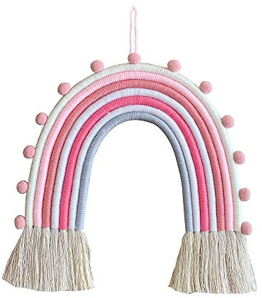 Shiwaki Regenbogen Wanddekoration Hngezimmer Boho Kleiner Wandteppich,gewebt dekorativ mit Quaste,weiches Baumwollseil Niedliche Wandkunst Hintergrund (Pink)