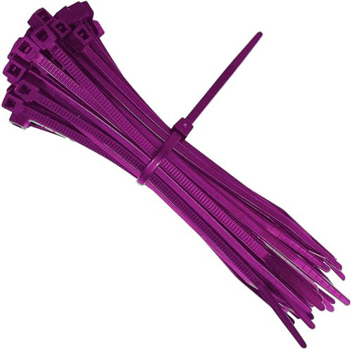 All Colour Cable Ties 200mm x 2.5mm Nylon Plastic Zip Tie Wraps (100, Purple)