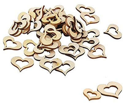 MiaLover 200 Stück Holzherz Hohl Holz Herz Mini Wooden Hearts Holzherzen Basteln Holzscheiben für DIY Handwerk Hochzeit Weihnachten -1cm 2cm