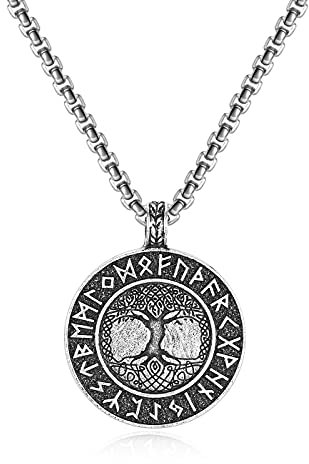 PiercingJak Norse Vikings Necklace The Tree Life Pendant Necklace Nordic Viking Amulet Pendant Necklaces Nordic Talisman for Men Women