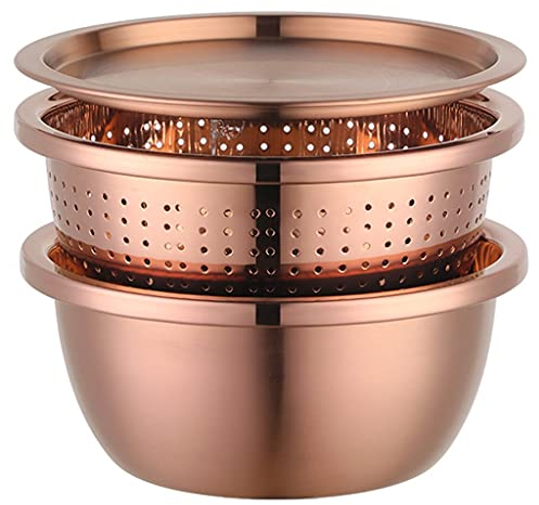 Ensemble de bols passoires élégants avec couvercle, passoire 2 en 1 et bol de lavage pour fruits et légumes, grand panier d'égouttage pour la cuisine (Color : Rose Gold, Size : 26.3×11cm)