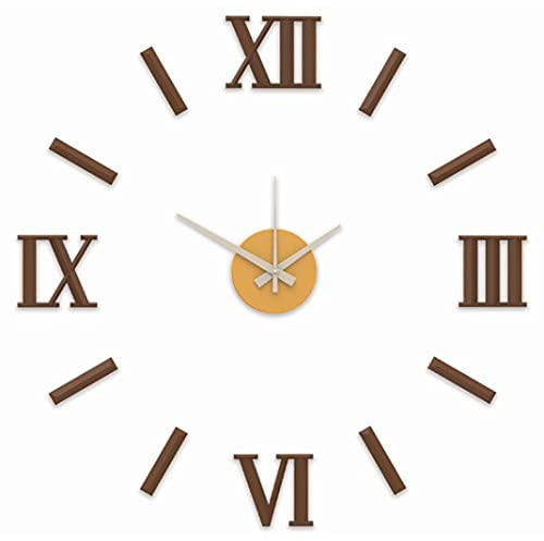 MPM Quality DIY Wanduhr, Große Klebeuhr, Braun, Moderne 3D Aufkleber Wanduhr, Römische Zahlen und Indizes, Quarz-Uhrwerk, Wanddekoration, E01.3772.50…