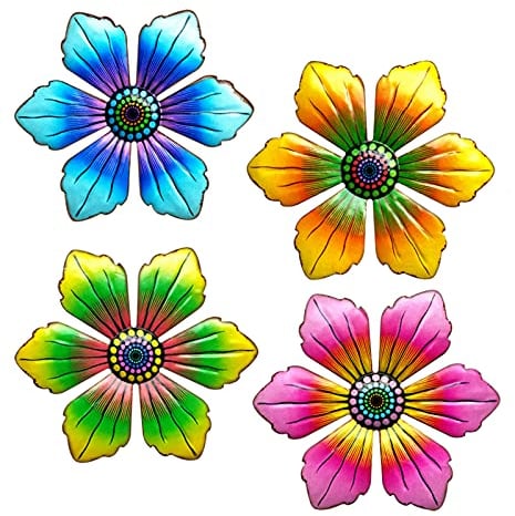 SUNNEKO 4 Stücke Metall Blumen Deko Blumen Wandtattoo Garten Balkon Wanddeko Wand Gartendeko Wohnzimmer Dekoration gartendekoration wanddekoration Skulptur Statuen Home Dekorationen Outdoor-Zaun
