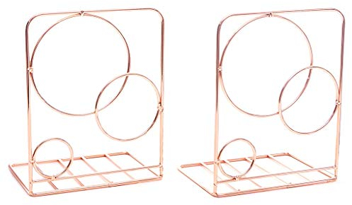Myya Buchstützen, robust, 1 Paar, Kreis Eisen, L-förmiger Buchständer in Roségold, kreatives Büro-Bücherregale für Schule, Schreibtisch