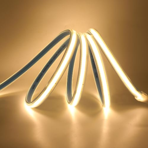 XUNATA Tira de LED COB 220V, Alto brillo 360 LED/m, IP65 Impermeable, Cada Corte de 50 cm, Luz de Cuerda Flexible (Blanco Cálido, 5m)
