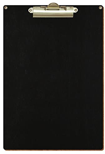 Bütic Holz Klemmbrett Standardform Schwarz für DIN A3 A4 A5 A6 mit 2 Ösen aus 3 mm starkem Birkensperrholz mit Klarlack versiegelt, Format:A4 hoch, Klemme:Zahnklemme gold