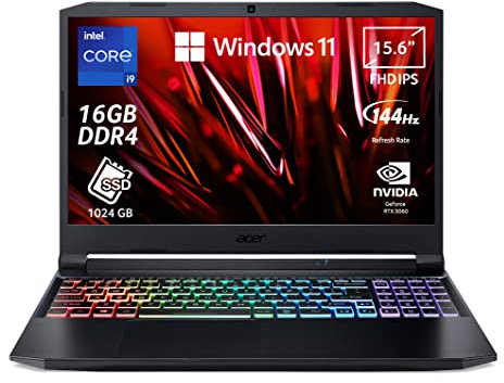 Acer Nitro 5 AN515-57-974Y Notebook Gaming, procesador Intel Core i9-11900H, RAM 16 GB DDR4, 1024 GB SSD, pantalla 15.6 FHD IPS 144 Hz LED LCD, NVIDIA GeForce RTX 3060 6 GB, Windows 11 Home