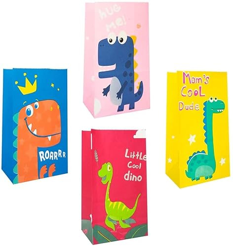 40 Stück Geschenktüten aus Papier, Dinosaurier-Süßigkeitstüte, Papiertüten, bunte Partytüte mit Dinosaurier-Aufkleber für Kindergeburtstage/Feiern