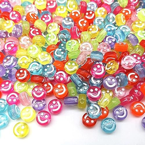 200 Stück Lächeln Perlen Fädelperlen Smiley Perlen 7mm Gemischte farbe Acryl Perlen zum Auffädeln für Armband Choker Schmuck andere Handwerk