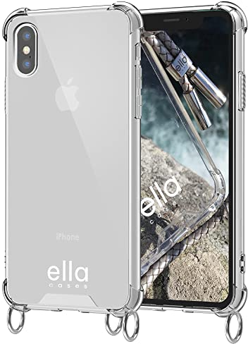 ella cases Handyhülle mit Ösen für iPhone XS Max Hülle transparent mit Ringen für Handykette in Silber einzeln ohne Kette modular mit Kordel, Schnur oder Gurt zum Umhängen