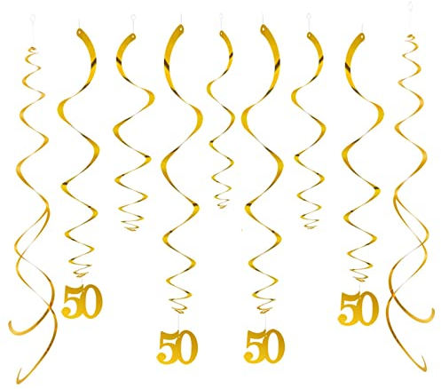 GAKA FAVOR Wirbel Deko Zahl 50 Gold Spiralen Girlande Folien Deckenhänger DoppelSpiral Deko für 50 Geburtstag, Hochzeit, Jubiläum oder Partydeko (20 Stück )