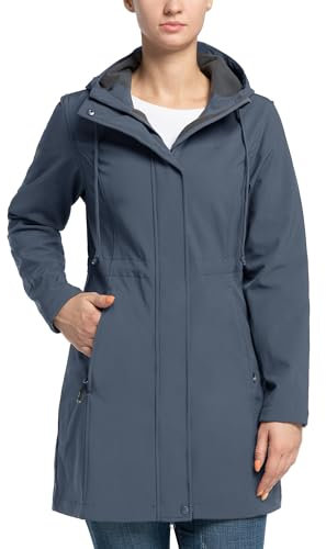 33,000ft Giacca Softshell da donna Giacca leggera impermeabile da pioggia Giacca lunga di transizione funzionale a vento Cappotto Softshell con cappuccio traspirante Grigio Blu M