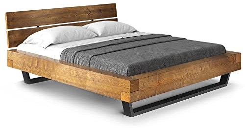 moebel-eins CURBY Balkenbett mit Holz-Kopfteil, Kufenfuß, Material Massivholz, 160 x 220 cm, Vintage