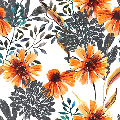 ReWallpaper Selbstklebende Folie Blumen Tapete mit Gänseblümchen Aquarell 44.5CM×7M Möbelfolie Selbstklebend Blumenmuster Selbstklebefolie Weiß Gelb Grau Wasserfest Klebefolie Schrank Badezimmer Wand