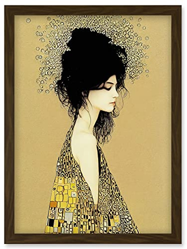 Wee Blue Coo Klimt Style Woman in Multi Coloured Shawl Painting Artwork Framed Wall Art Print A4