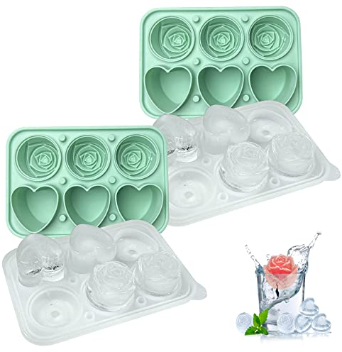2x Silikon Eiswürfelform mit Deckel, BPA-frei, Rosa und Herzförmige Eiswürfel, perfekt für Whisky, Cocktails, Getränke und Babynahrung, spülmaschinenfest, auslaufsicherer Eiswürfelbehälter
