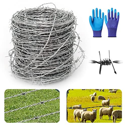 Nizirioo Rollo de Alambre de Púas Galvanizado Calibre 18, 4 Puntos, 1,6 mm x 16 m - Perfecto para Vallas y Disuadir Animales