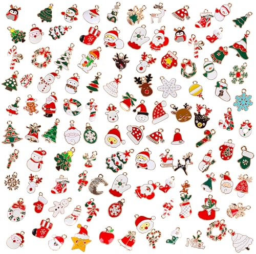Weihnachten Emaille Charms, 100 Stück Emaille Charms, Weihnachtsanhänger für die Schmuckherstellung, für DIY Weihnachten Schmuckherstellung Armband Ohrring Halskette Schlüsselanhänger