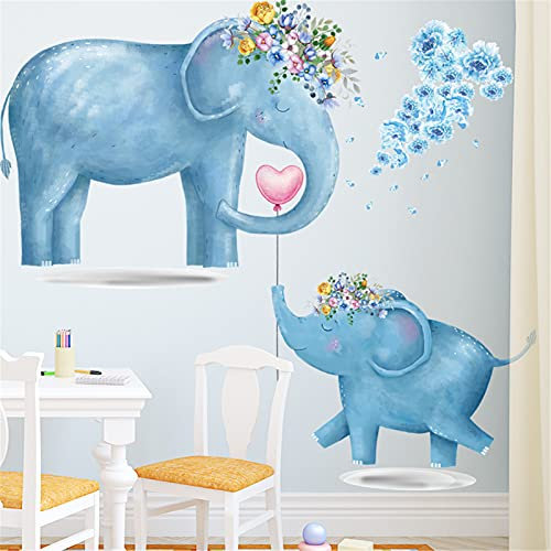 Wandgemälde dekorieren, Wandtattoo Babyzimmer Wandaufkleber Blauer Elefant Wandsticker Luftballons Wanddeko for Kinderzimmer Mädchen Jungen Baby