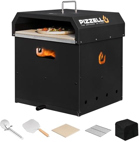 Pizzello - Forno per pizza da esterno, a legna, a 2 strati, con pietra per pizza, pala per pizza, tagliapizza, griglia per barbecue, pizzello Gusto, 40,6 cm