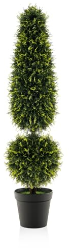 COSTWAY 120 cm Kunstpflanze grün, Kunstbaum mit Topf, Zimmerpflanze Deko, Dekopflanze künstlich, Topfpflanze Buchsbaum Formschnitt, Grünpflanzen für Zuhause Garten Büro