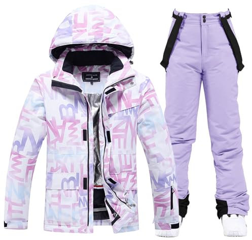 HOTIAN Giacca da sci e pantaloni da donna, set da 2 pezzi, tuta da sci da donna, invernale calda, neve, set impermeabile, antivento, set da snowboard, 304 + polipropilene, M