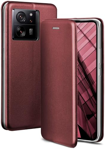 ONEFLOW Business Case für Xiaomi 13T / 13T Pro Handyhülle klappbar mit Standfunktion, Klapphülle Flipcase Cover Dünn, PU Leder Hülle mit Kartenfach, 360 Grad Schutzhülle, Weinrot